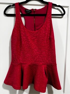 bebe Bright Red Floral Textured Peplum Tank